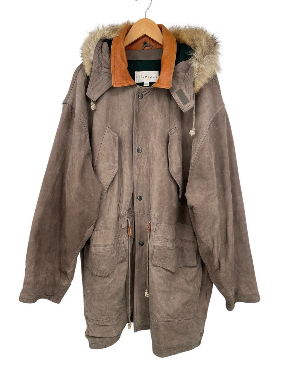 Vintage Silverado Leather Coat Coyote Fur Trim Wool Lining Drawstring Waist L